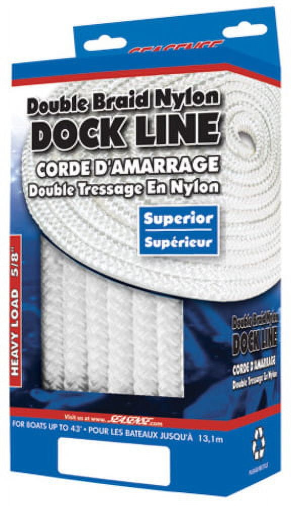 SeaSense Double Braid Nylon Dock Line, 5/8" x 30', 15" Eye, White