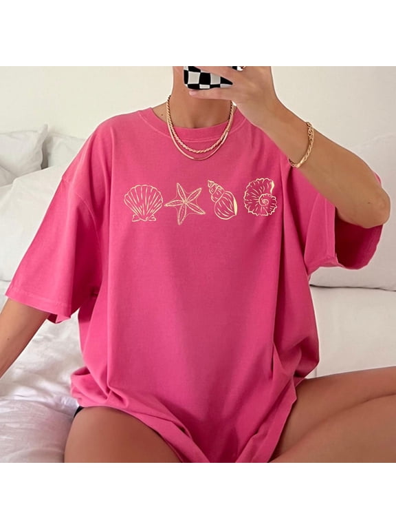 Shirt, Preppy Beach T-Shirt, Gift for Teen Girls, Coastal Aesthetic Tee, Oversized Ocean Lover SeaShell T-Shirt