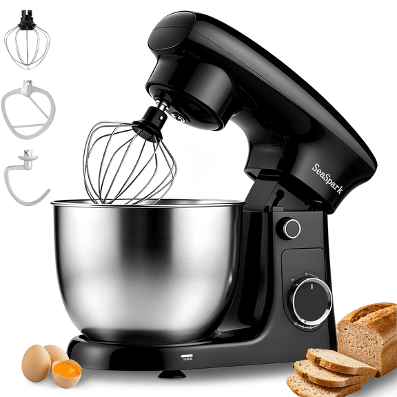 SeaSpark 3-in-1 Stand Mixer, 5.5 QT Tilt-Head 10-Speed Electric Stand Mixer, Food Mixer with Dough Hook, Beater, Whisk, Black