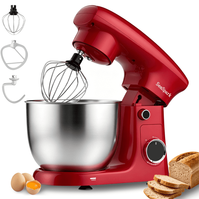 SeaSpark 3-in-1 Stand Mixer, 5.5 QT Tilt-Head 10-Speed Electric Stand Mixer, Food Mixer with Dough Hook, Beater, Whisk, Red
