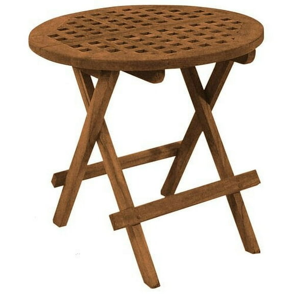 SeaTeak Round-Grate Top Folding Deck Table, Oiled Finish