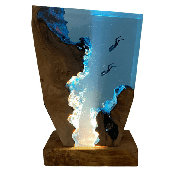Seabed Exploration Organism Resin Table Light 2 Divers Resin Table Light Seabed Exploration Theme Night Light 8x5 Inches,1 x Seabed World Organism Resin Table Light