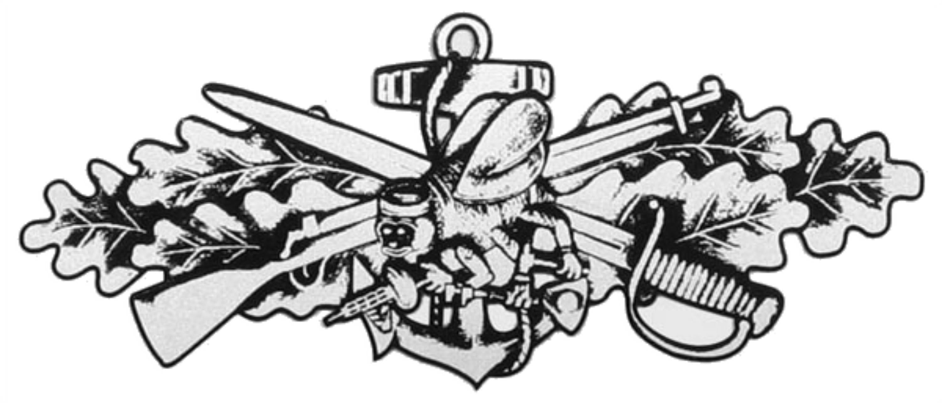 Seabee Combat Warfare Silver Decal Sticker - 5.75"x2.5", Veteran Owned Business, High-Qetail Vinyl