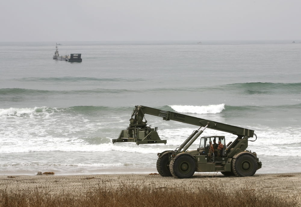 Seabee Loader and Powered Causeway Canvas Art - Michael WoodStocktrek Images (34 x 23)