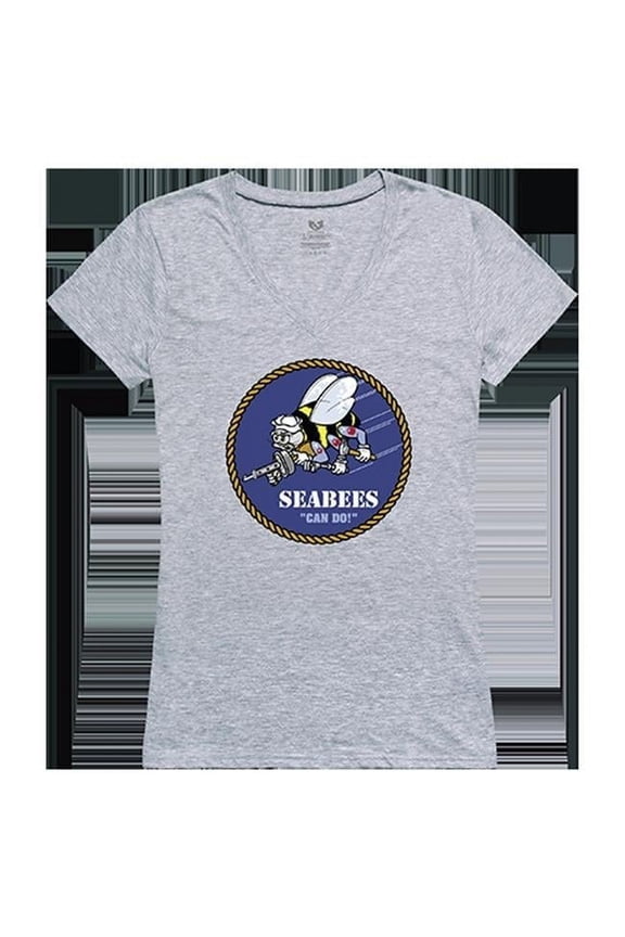 Seabees Graphic V-Neck T-Shirts, Heather Grey - Small