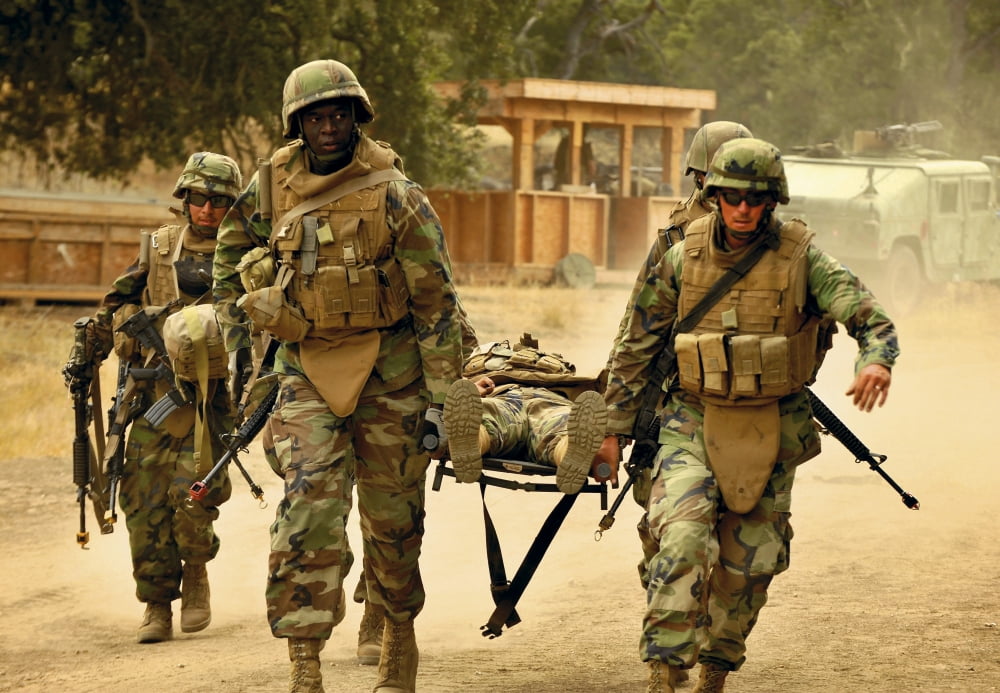 Seabees conduct a mass casualty drill at Fort Hunter Liggett California Canvas Art - Stocktrek Images (34 x 24)