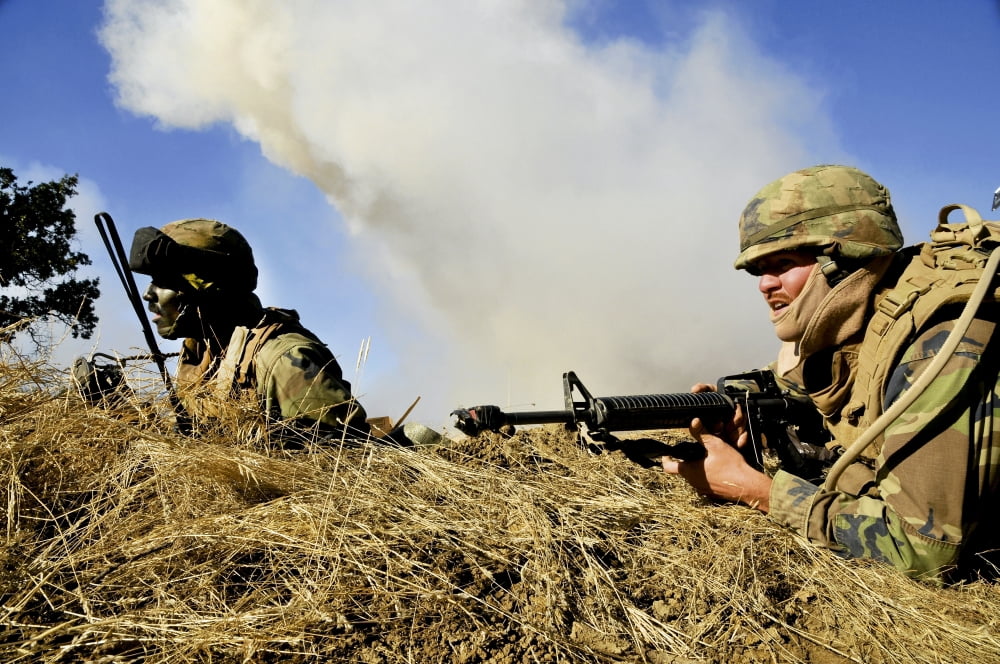Seabees defend their camp in a simulated firefight at Fort Hunter Liggett California Canvas Art - Stocktrek Images (35 x 23)