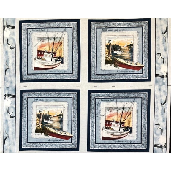 Seabound Blue Pillow Panel Cotton Fabric