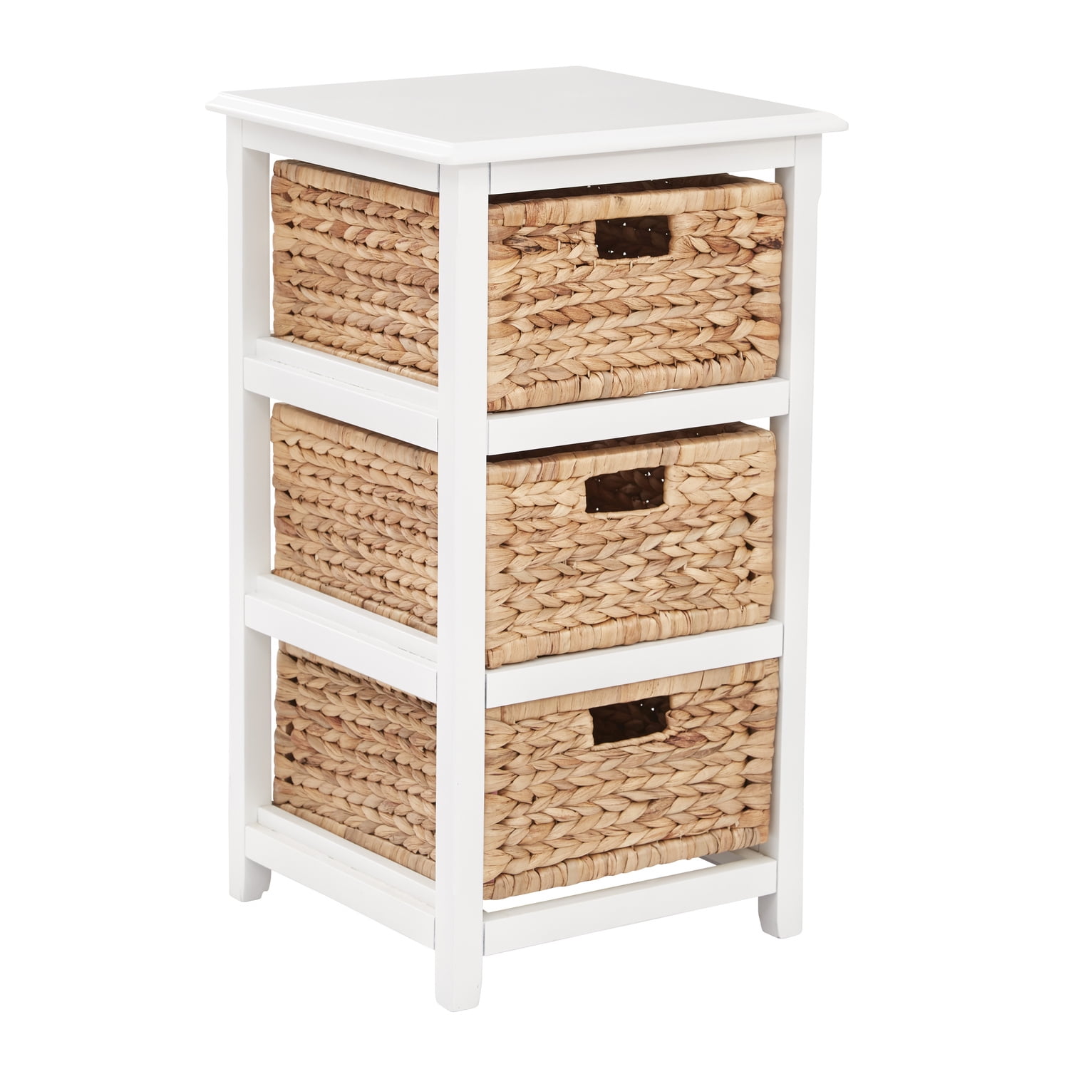 Seabrook White and Natural 3-Tier Storage Unit with Hand-Braided Seagrass Baskets