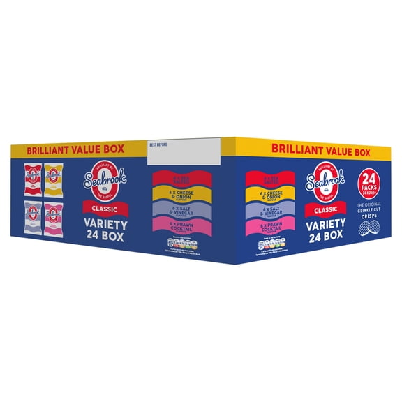 Seabrook Crinkle Crisps Classic Variety Box 24x25g, Imported from Britain