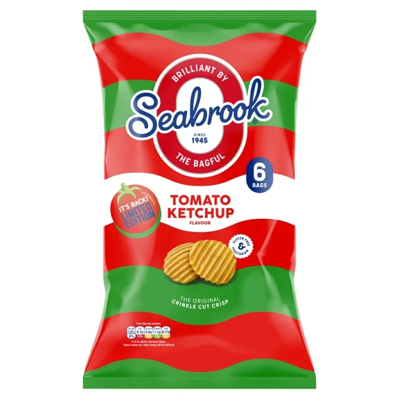Seabrook Crinkle Tomato Ketchup Crisps - 6 x 25g - UK Crisps