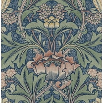 Seabrook Designs  Acanthus Floral Prepasted Wallpaper 20.5 in. W x 33 ft. L - Denim Blue & Salmon