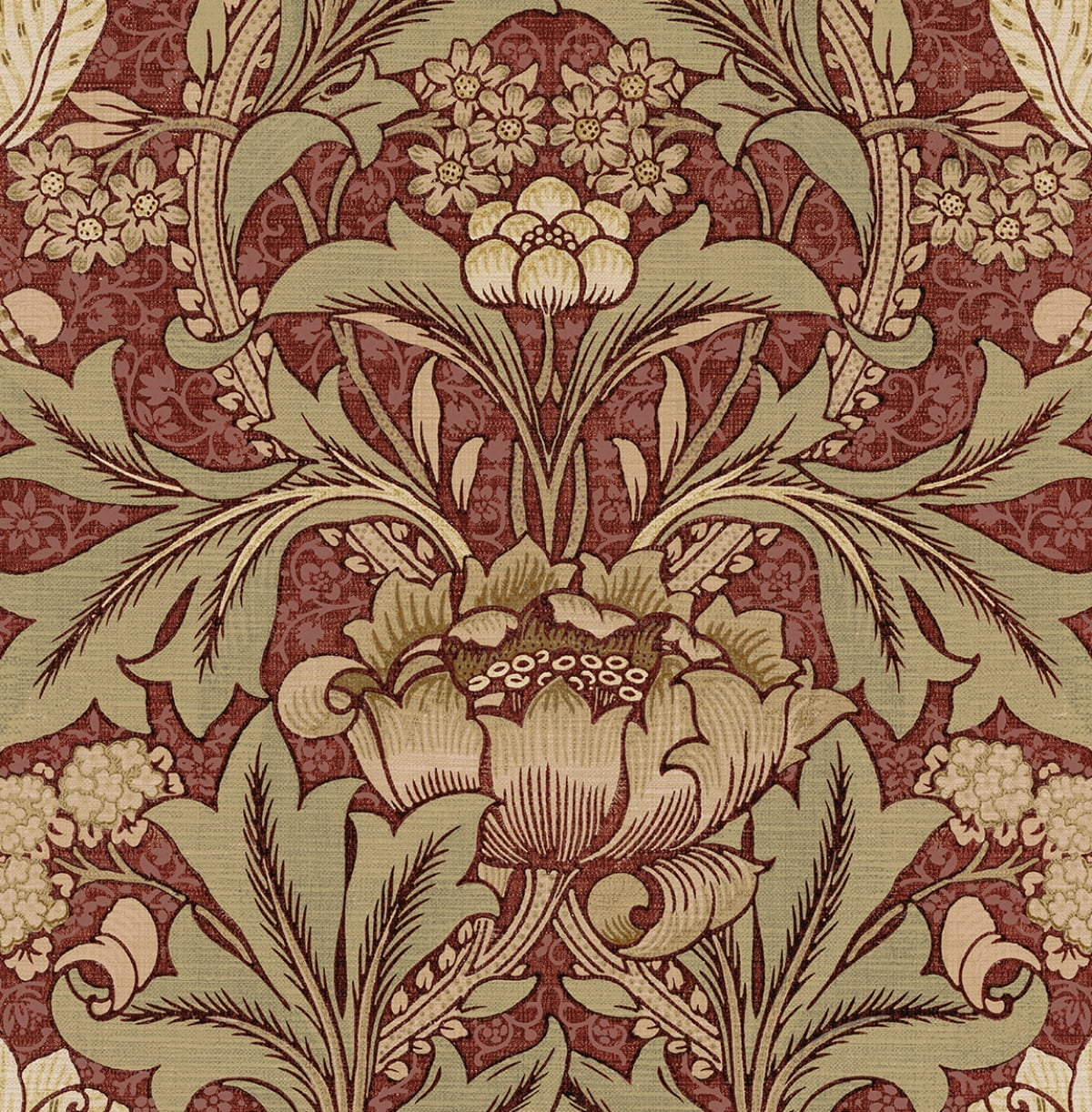 Red Clay and Lichen Floral Pre-Pasted Washable Wallpaper Roll