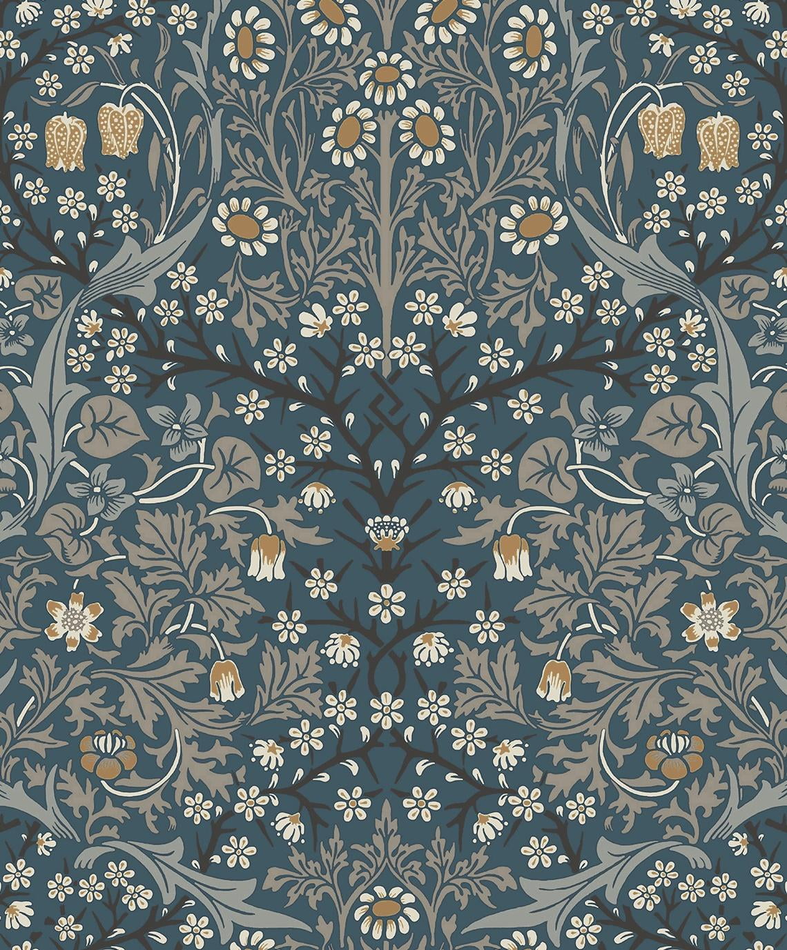 Aegean Blue and Warm Stone Victorian Garden Floral Pre-Pasted Wallpaper