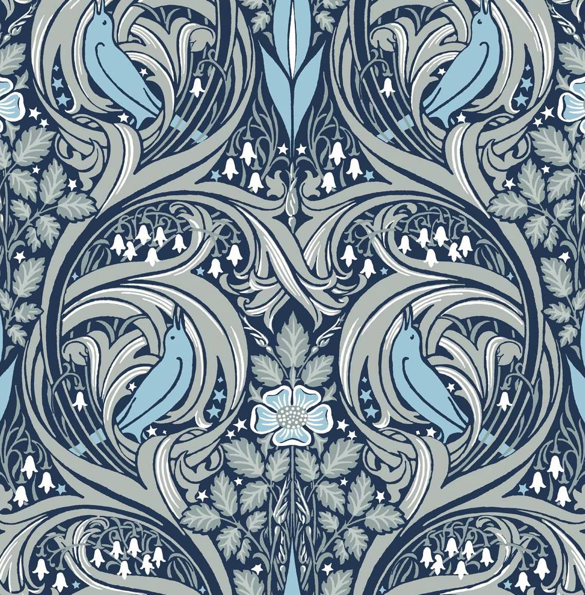Seabrook Designs  Bird Ogee Prepasted Wallpaper - 20.5 in. W x 33 ft. L