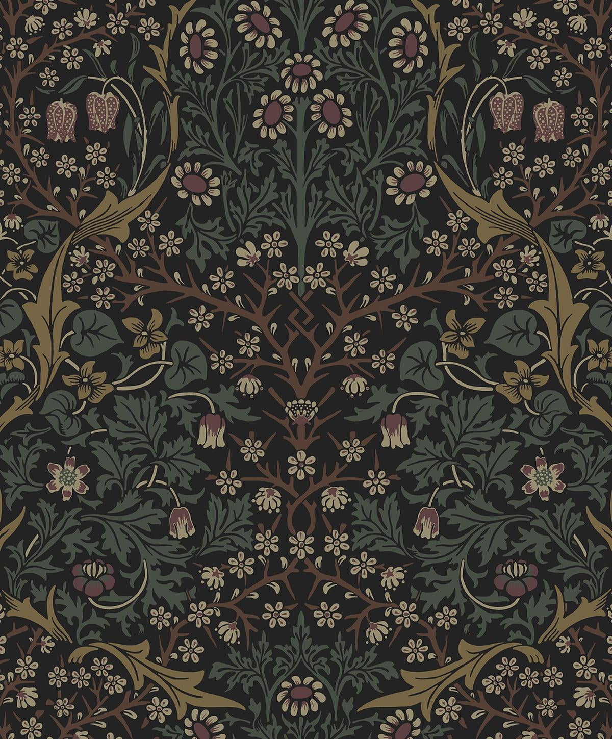 Victorian Garden Floral Matte Black and Gold Pre-pasted Wallpaper