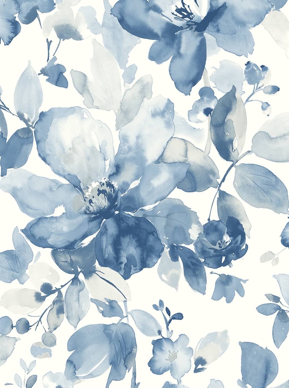 Bluestone Watercolor Garden Floral Pre-pasted Matte Wallpaper Roll
