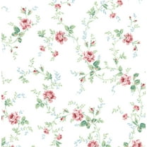 Seabrook Designs Blush & Spearmint Meadow Floral Trail Prepasted Wallpaper