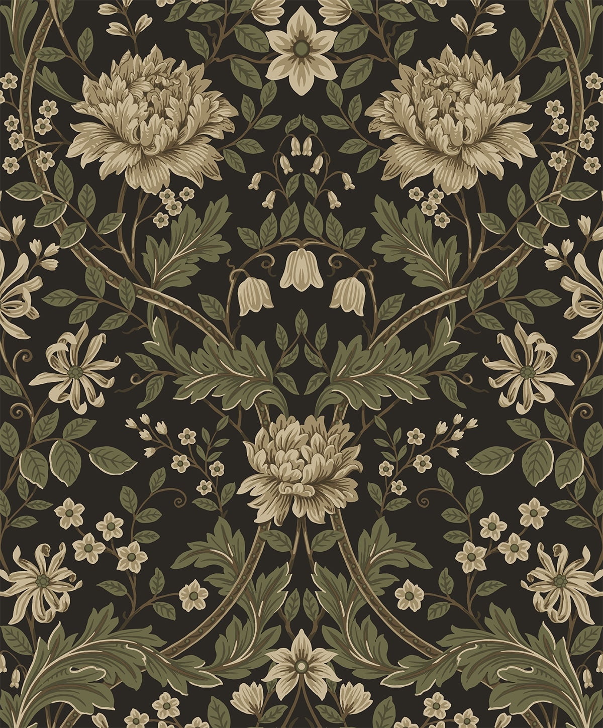 Seabrook Designs Brown & Sage Honeysuckle Floral Prepasted Wallpaper - 20.9 in. W x 33 ft. L Roll