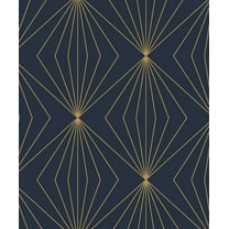 Seabrook Designs Dark Blue & Metallic Gold Gem Geometric Prepasted Wallpaper - 20.9 in. W x 33 ft. L Roll
