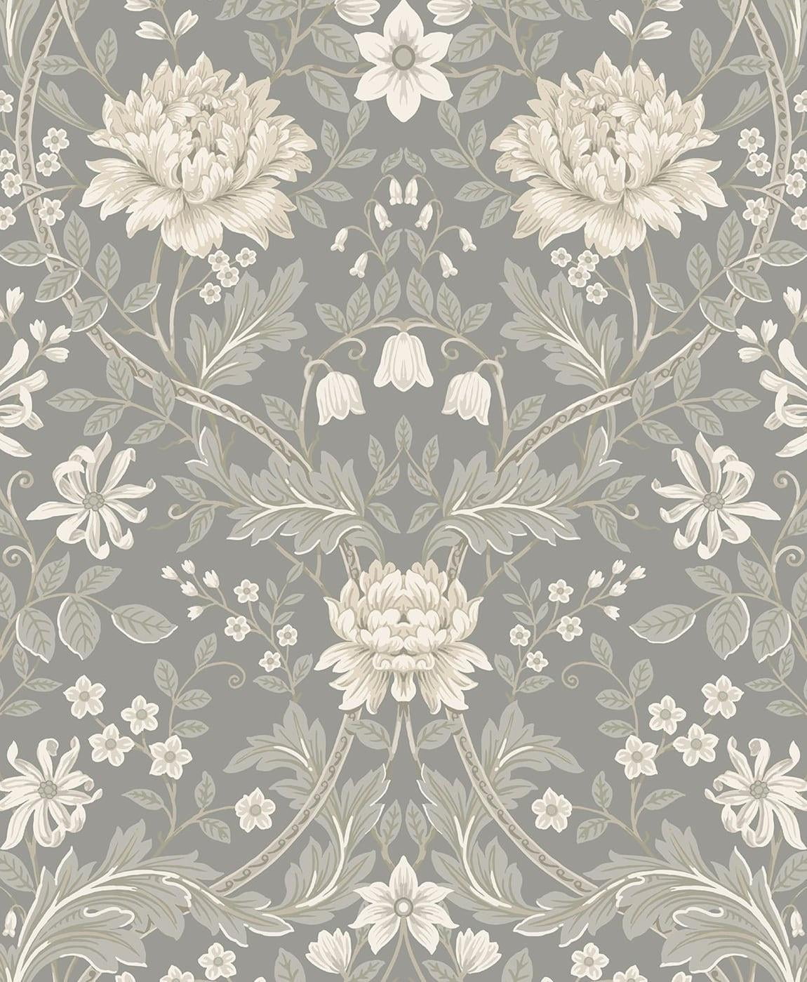 Seabrook Designs Daydream Grey Honeysuckle Floral Prepasted Wallpaper - 20.9 in. W x 33 ft. Roll