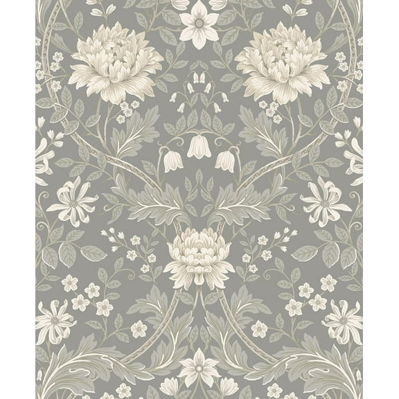 Seabrook Designs Daydream Grey Honeysuckle Floral Prepasted Wallpaper - 20.9 in. W x 33 ft. Roll
