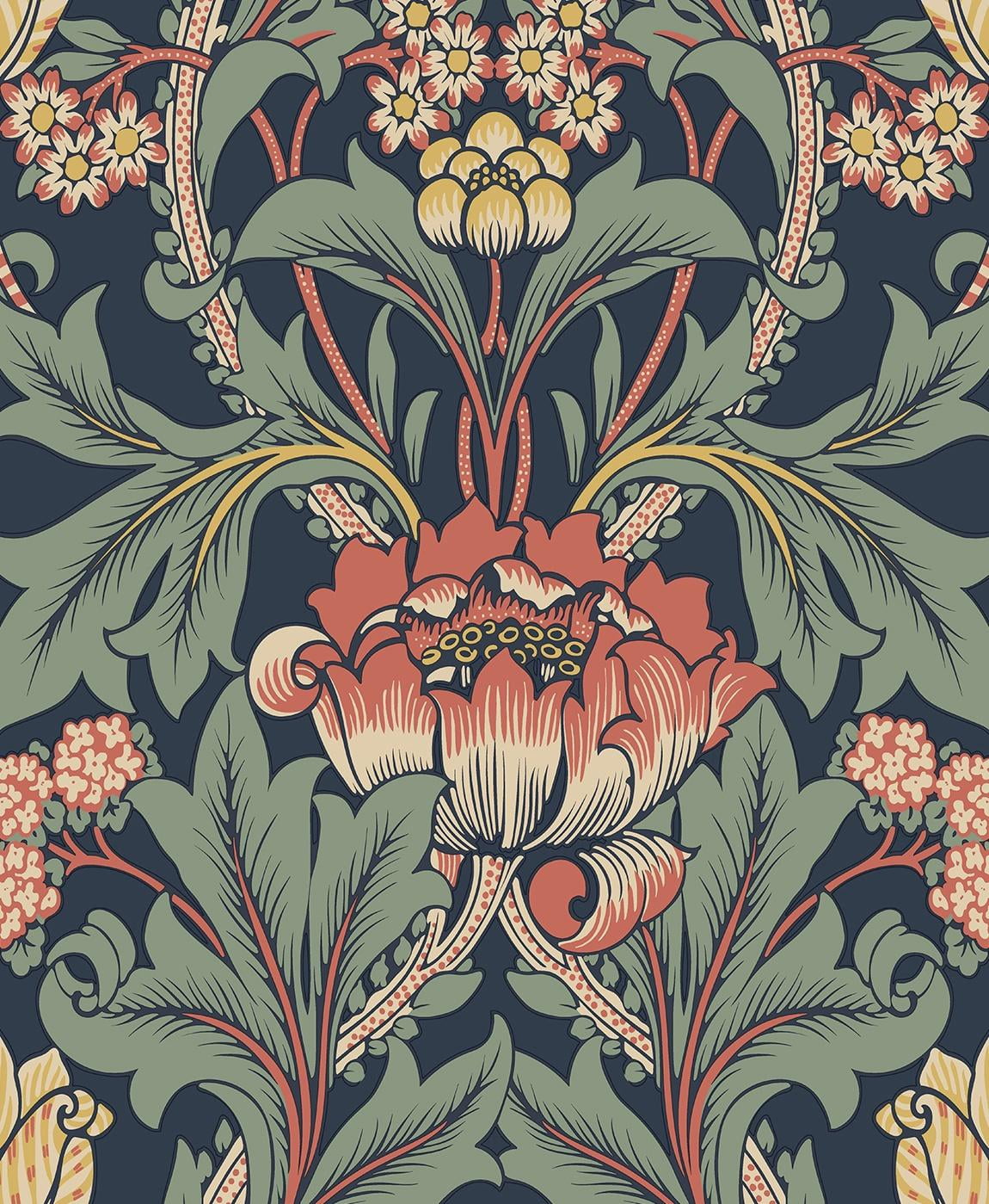 Seabrook Designs Denim Blue & Auburn Primrose Garden Floral Prepasted Wallpaper - 20.9 in. W x 33 ft. Roll