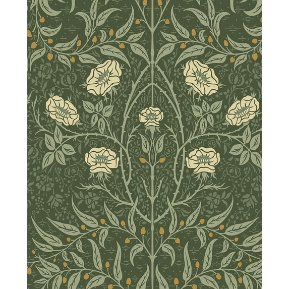 Seabrook Designs Evergreen Stenciled Floral Prepasted Wallpaper