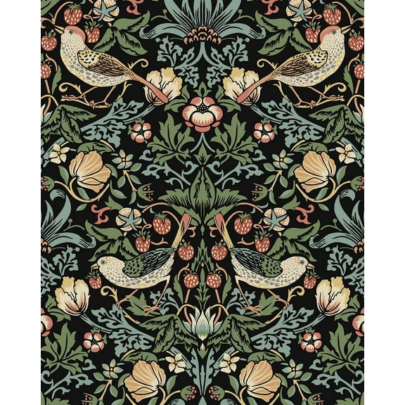 Seabrook Designs  Fragaria Garden Prepasted Wallpaper 20.5 in. W x 33 ft. L - Ebony