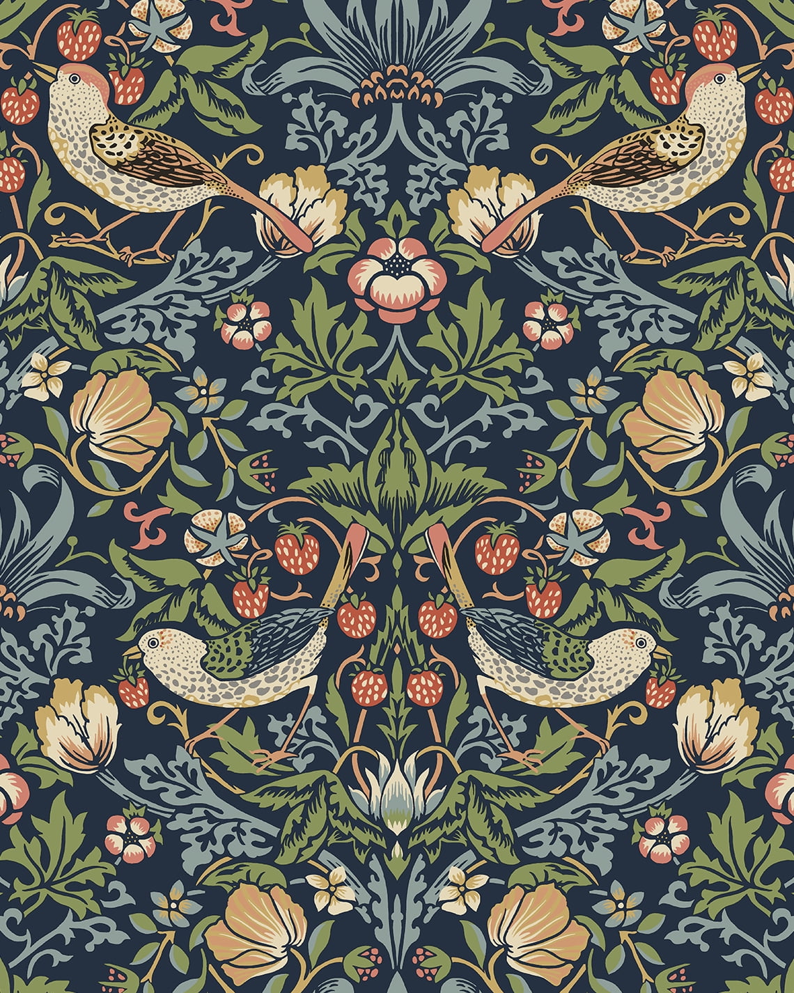 Seabrook Designs  Fragaria Garden Prepasted Wallpaper 20.5 in. W x 33 ft. L - Midnight Blue