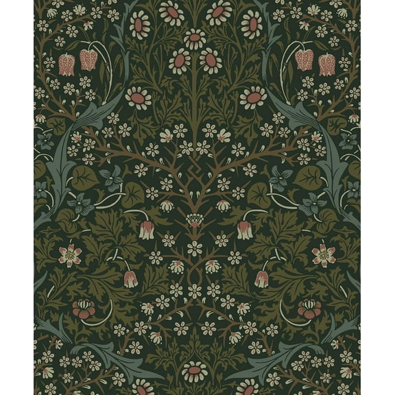 Seabrook Designs Greenery Victorian Garden Floral Prepasted Wallpaper - 20.9 in. W x 33 ft. Roll