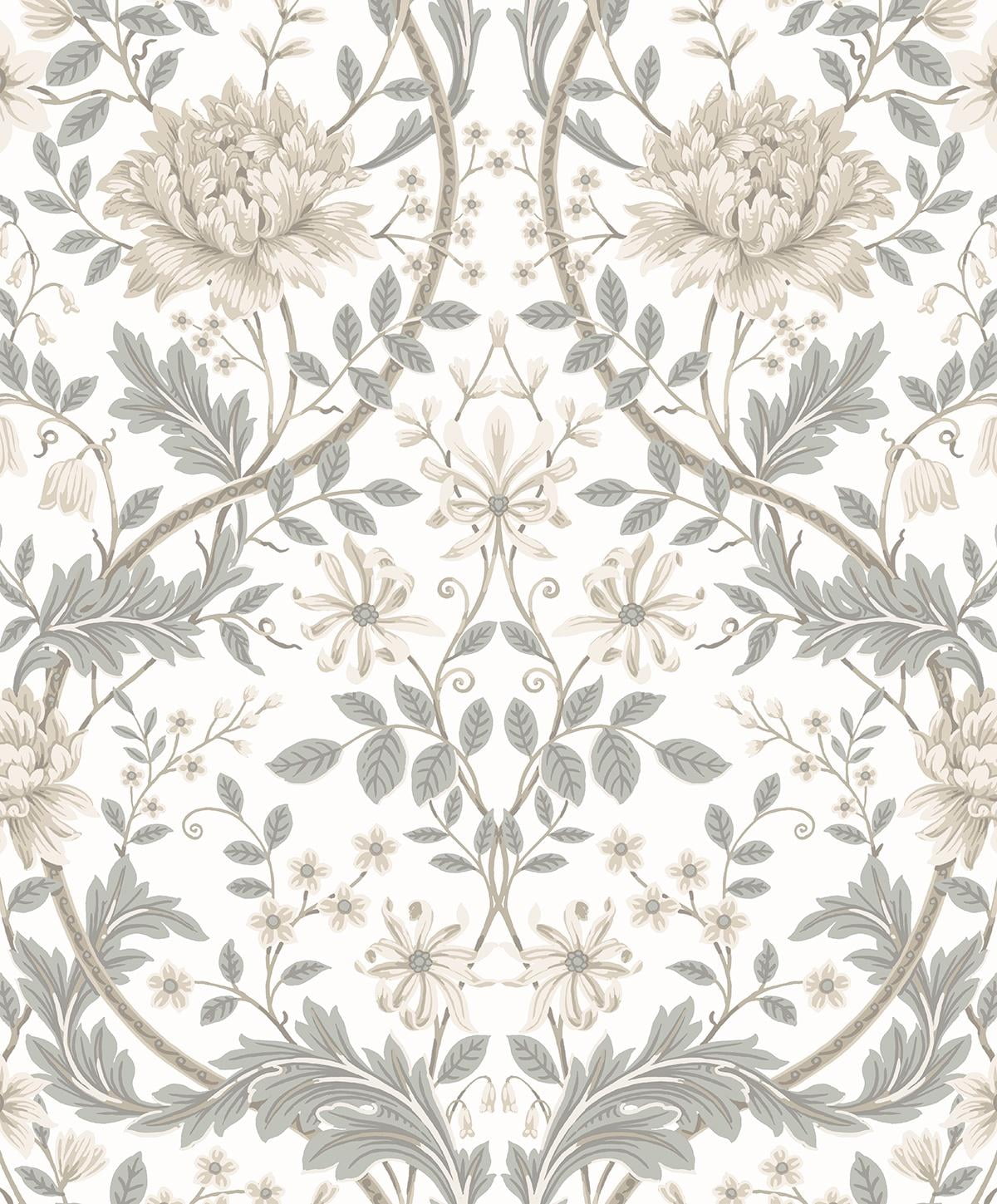 Seabrook Designs Ivory & Grey Honeysuckle Floral Prepasted Wallpaper - 20.9 in. W x 33 ft. Roll