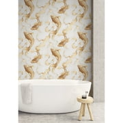 Seabrook Designs Koi Fish Unpasted Wallpaper Metallic Gold and Off-White