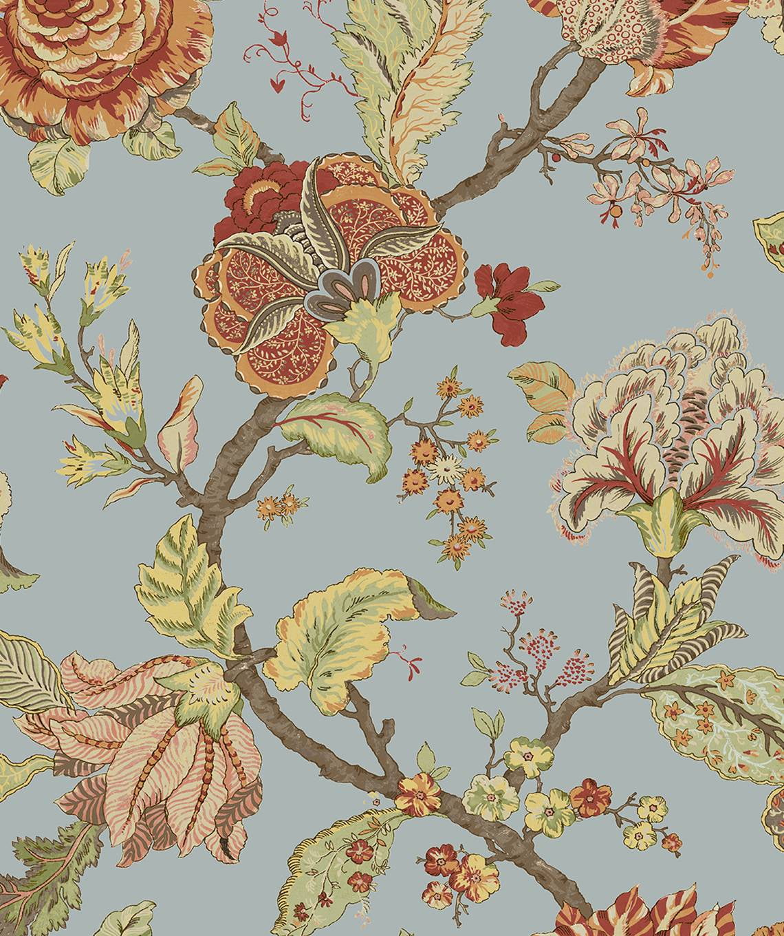 Seabrook Designs  Lana Jacobean Prepasted Wallpaper 20.5 in W x 33 ft. L - Blue Dusk