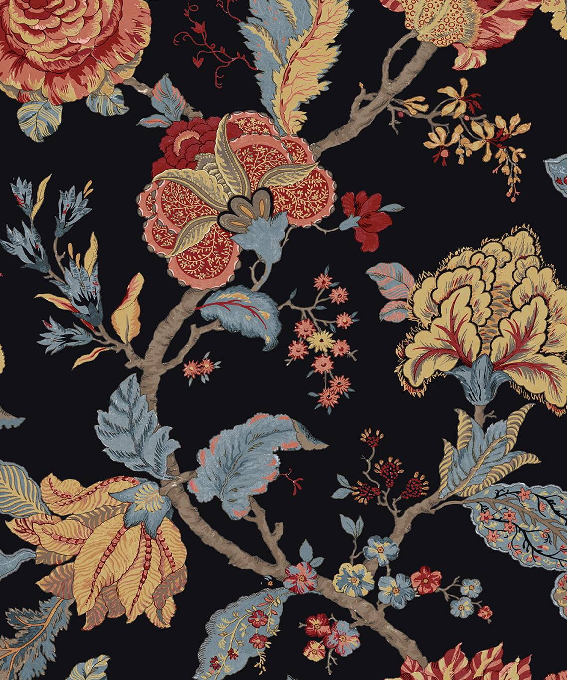 Ebony Floral Jacobean Pre-pasted Vinyl Wallpaper Roll