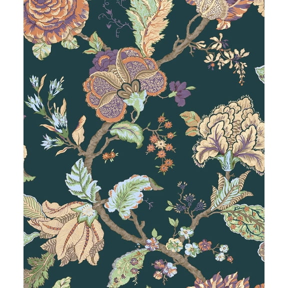 Seabrook Designs  Lana Jacobean Prepasted Wallpaper 20.5 in W x 33 ft. L - Victorian Jade