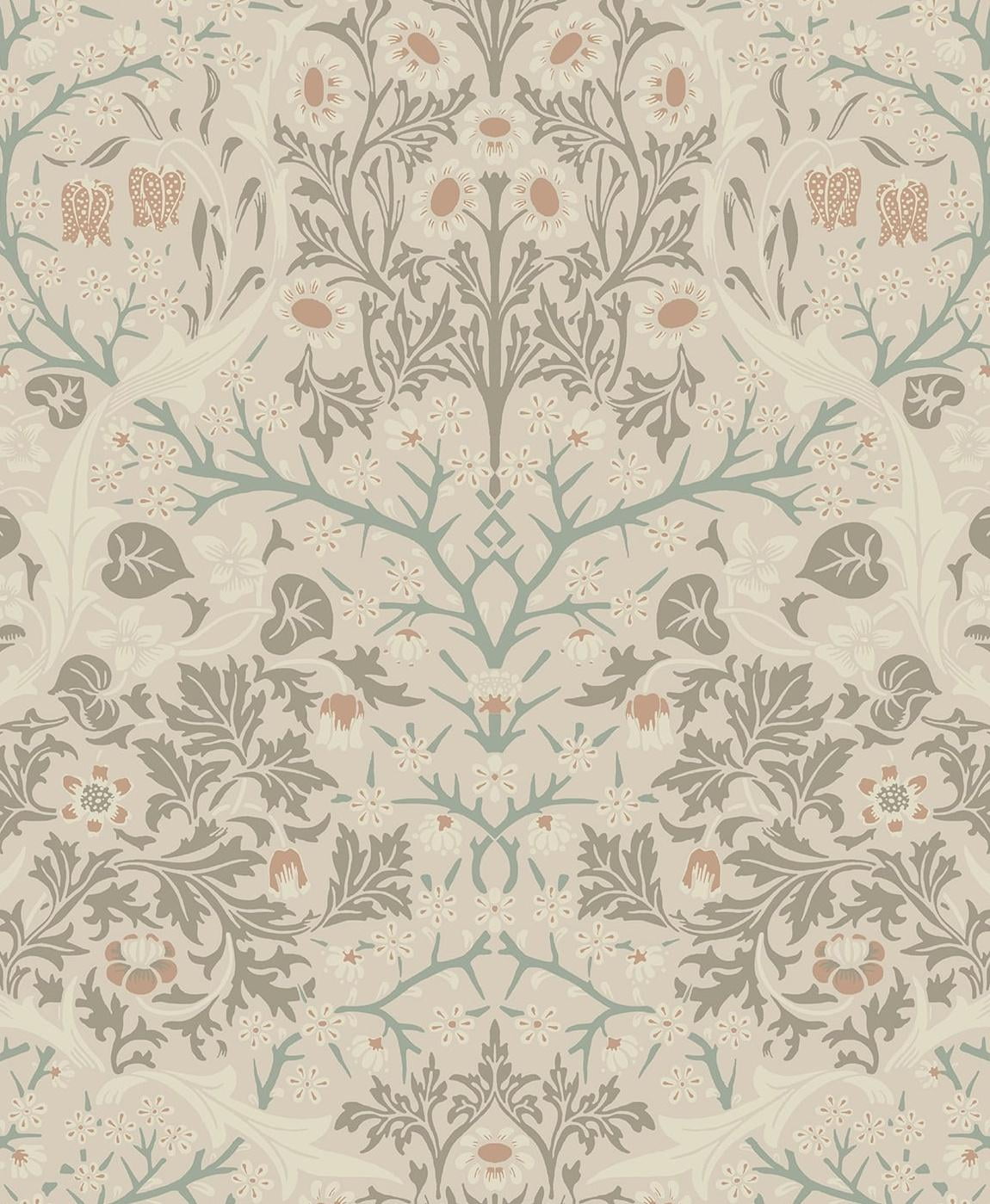 Victorian Garden Floral Pre-pasted Wallpaper in Lunar Rock & Clay