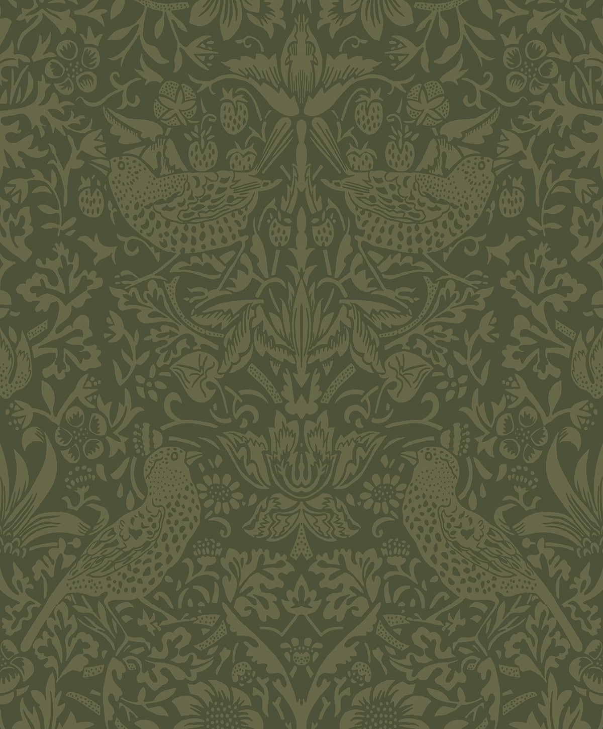 Seabrook Designs Moss Green Tonal Bird Garden Prepasted Wallpaper - 20.9 in. W. x 33 ft. L. Roll