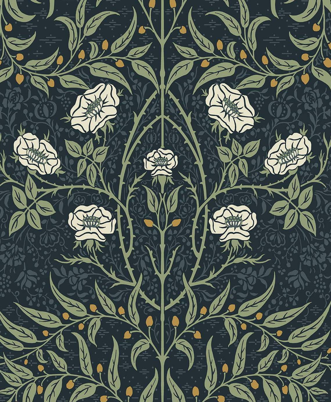 Seabrook Designs Navy & Sage Stenciled Floral Prepasted Wallpaper
