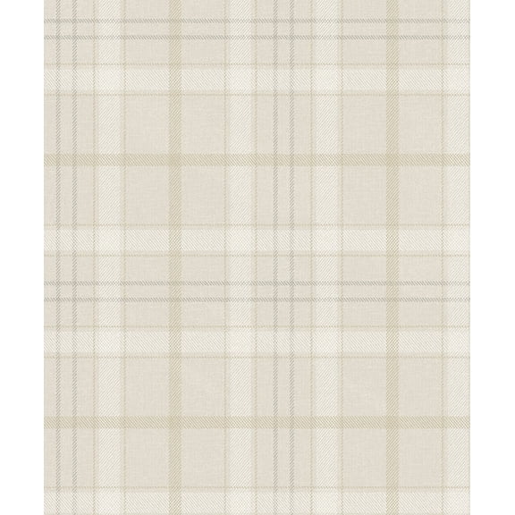 Seabrook Designs Neutral Tailor Plaid Prepasted Wallpaper - 20.9 in. W x 33 ft. L Roll