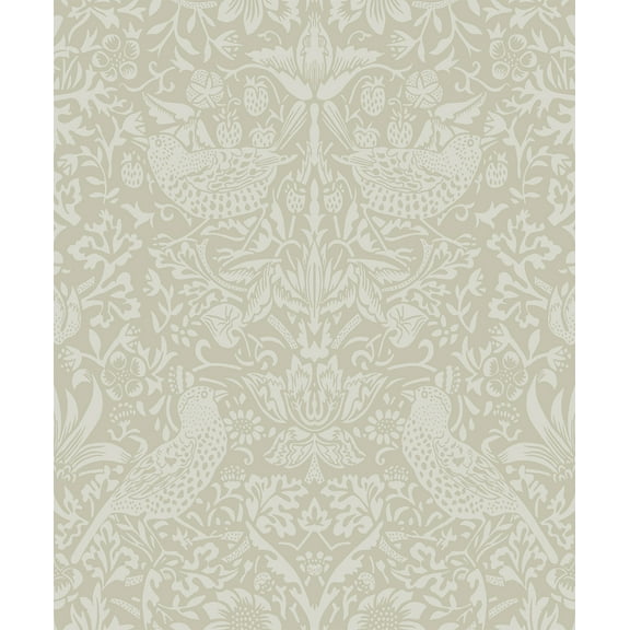 Seabrook Designs Neutral Tonal Bird Garden Prepasted Wallpaper - 20.9 in. W. x 33 ft. L. Roll