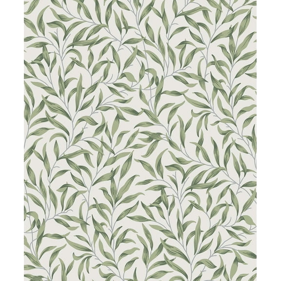 Seabrook Designs Sprig Green Willow Trail Prepasted Wallpaper - 20.9 in. W. x 33 ft. L. Roll