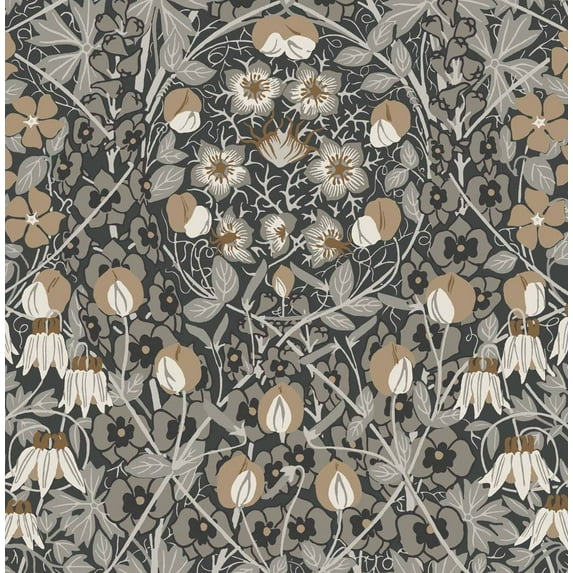 Seabrook Designs Tulip Garden Prepasted Wallpaper - 20.5 in. W x 33 ft. L 20.5 in. W x 33 ft. L - Wrought Iron & Chamois