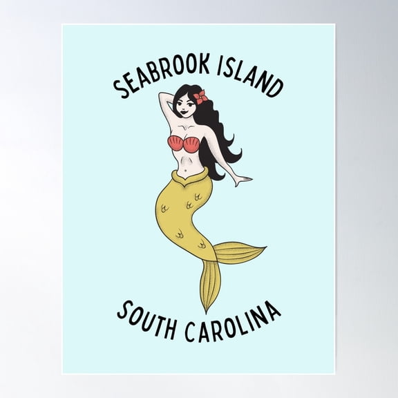 Seabrook Island South Carolina Mermaid Beach Poster Wall Art, Modern Wall Decor For Living Room Bedroom, 24x36 UNFRAMED