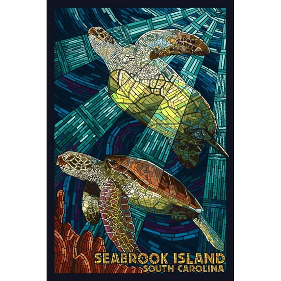 Seabrook Island, South Carolina, Sea Turtle, Paper Mosaic (24x36 Giclee Gallery Art Print, Vivid Textured Wall Decor)