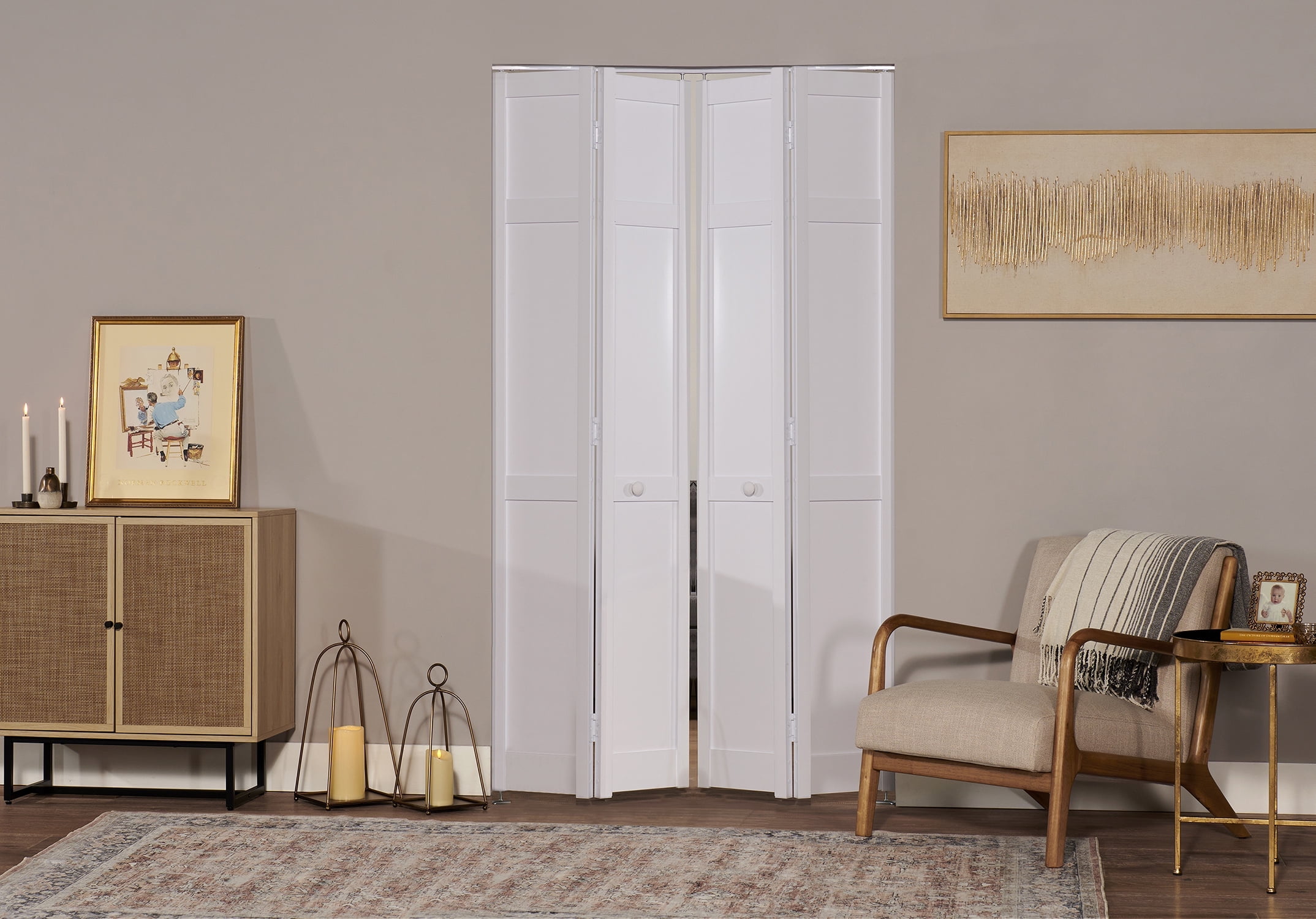Seabrooke Double 48" x 80" White Vinyl Shaker Style Bifold Door