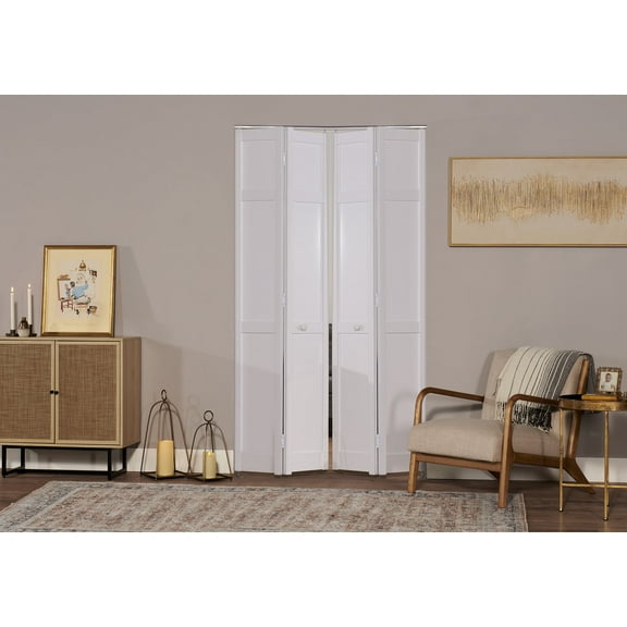 Seabrooke Double 48" x 80" White Vinyl Shaker Style Bifold Door