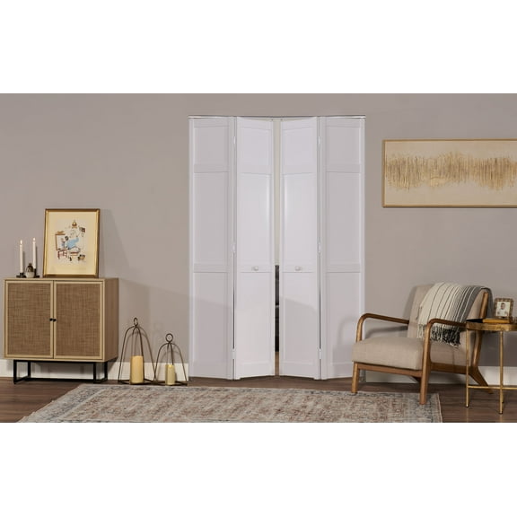 Seabrooke Double 60" x 80" White Vinyl Shaker Style Bifold Door