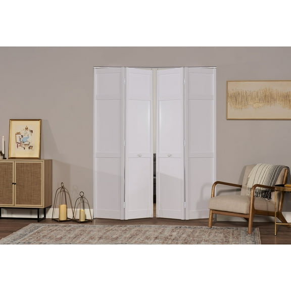 Seabrooke Double 72" x 80" White Vinyl Shaker Style Bifold Door