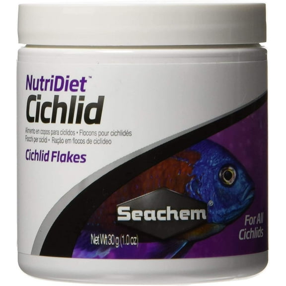 Seachem NutriDiet Cichlid Fish Flakes Probiotic Formula with GarlicGuard 1.8-Oz.